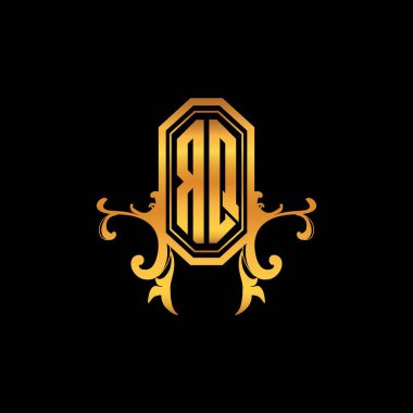 RQ Monogram logo harfi, modern geometrik altın stil tasarımı. Logo süsü, klasik monogram altın, süslemeli logo harfi.
