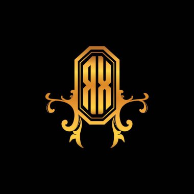 RX Monogram logo harfi ve modern geometrik altın stil tasarımı. Logo süsü, klasik monogram altın, süslemeli logo harfi.
