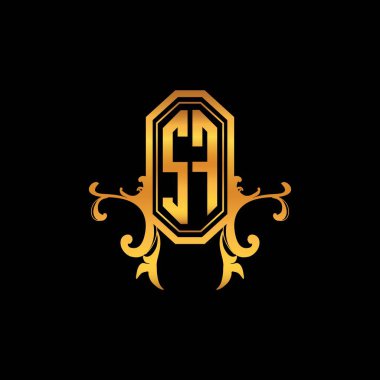 Modern geometrik altın stil tasarımlı SF Monogram logo harfi. Logo süsü, klasik monogram altın, süslemeli logo harfi.
