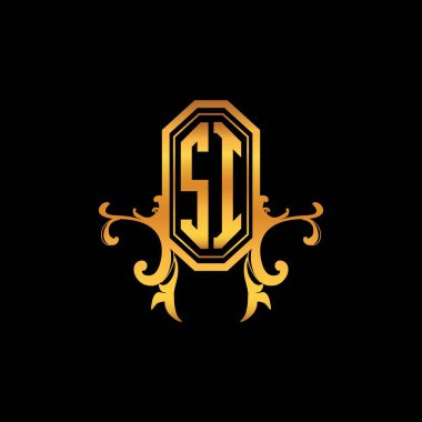 SI Monogram logo harfi modern geometrik altın stil tasarımı. Logo süsü, klasik monogram altın, süslemeli logo harfi.