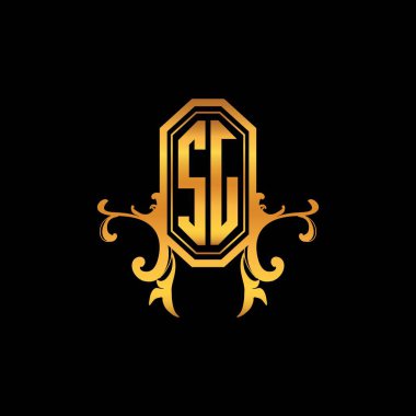 Modern geometrik altın stil tasarımlı SJ Monogram logo harfi. Logo süsü, klasik monogram altın, süslemeli logo harfi.