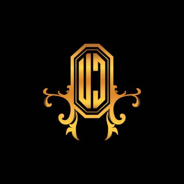 Modern geometrik altın stil tasarımlı UC Monogram logo harfi. Logo süsü, klasik monogram altın, süslemeli logo harfi.