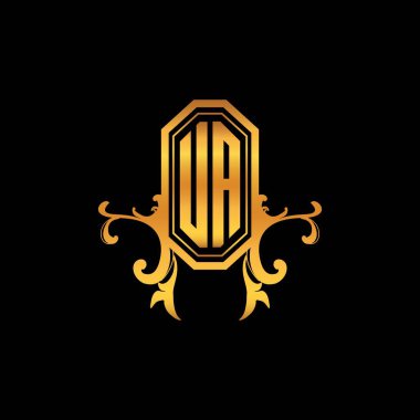 Modern geometrik altın stil tasarımlı UA Monogram logo harfi. Logo süsü, klasik monogram altın, süslemeli logo harfi.