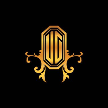 Modern geometrik altın stil tasarımlı UD monogram logo harfi. Logo süsü, klasik monogram altın, süslemeli logo harfi.
