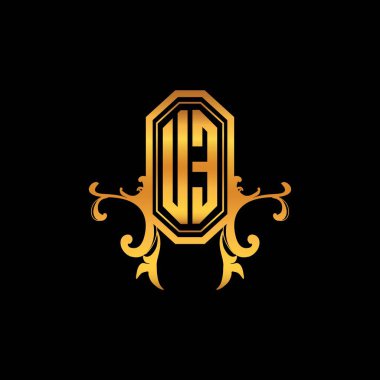 UE Monogram logo harfi, modern geometrik altın stil tasarımı. Logo süsü, klasik monogram altın, süslemeli logo harfi.