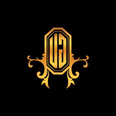 Modern geometrik altın stil tasarımlı UG Monogram logo harfi. Logo süsü, klasik monogram altın, süslemeli logo harfi.