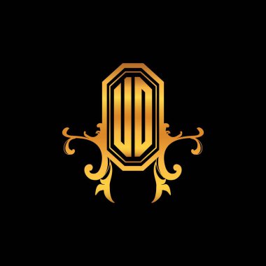 Modern geometrik altın stil tasarımlı UO Monogram logo harfi. Logo süsü, klasik monogram altın, süslemeli logo harfi.