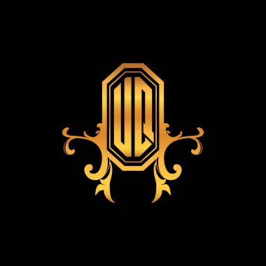 Modern geometrik altın stil tasarımlı UQ Monogram logo harfi. Logo süsü, klasik monogram altın, süslemeli logo harfi.