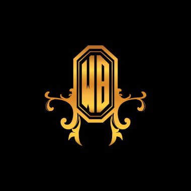 WB Monogram logo harfi modern geometrik altın stil tasarımı. Logo süsü, klasik monogram altın, süslemeli logo harfi.