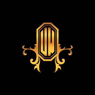 Modern geometrik altın stil tasarımlı UW Monogram logo harfi. Logo süsü, klasik monogram altın, süslemeli logo harfi.