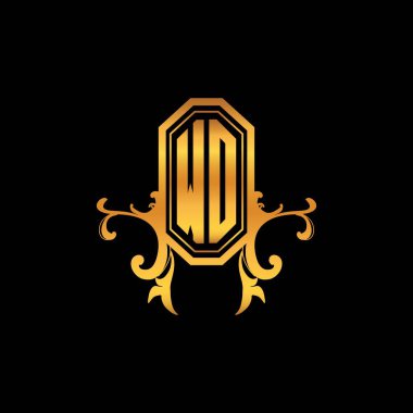 Modern geometrik altın stil tasarımlı WO Monogram logo harfi. Logo süsü, klasik monogram altın, süslemeli logo harfi.