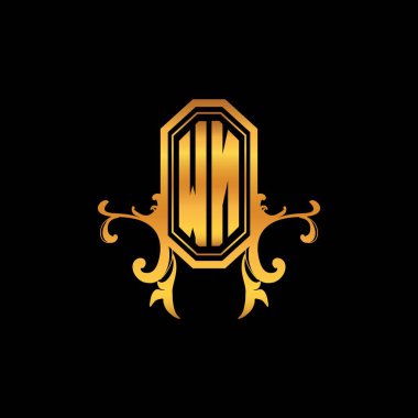 WN Monogram logo harfi modern geometrik altın stil tasarımı. Logo süsü, klasik monogram altın, süslemeli logo harfi.