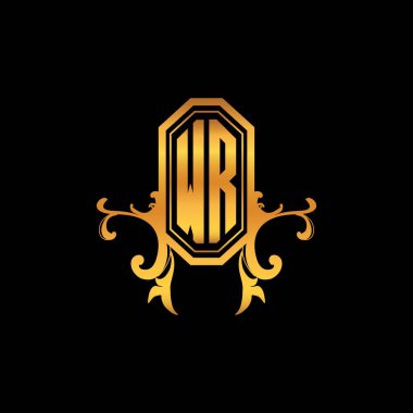 WR Monogram logo harfi modern geometrik altın stil tasarımı. Logo süsü, klasik monogram altın, süslemeli logo harfi.