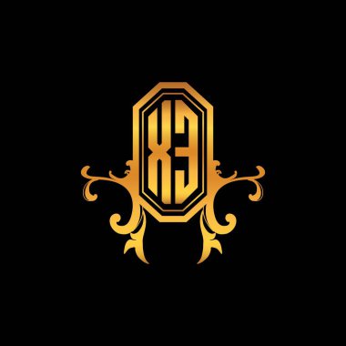 XE Monogram logo harfi ve modern geometrik altın stil tasarımı. Logo süsü, klasik monogram altın, süslemeli logo harfi.