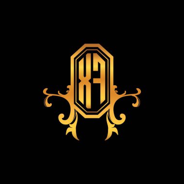 XF Monogram logo harfi ve modern geometrik altın stil tasarımı. Logo süsü, klasik monogram altın, süslemeli logo harfi.