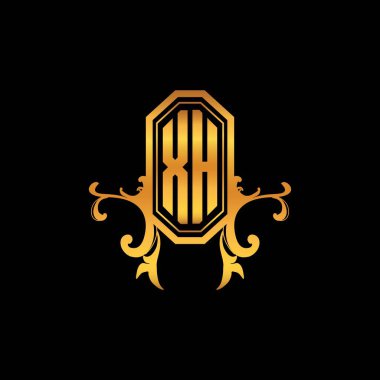 XH Monogram logo harfi ve modern geometrik altın stil tasarımı. Logo süsü, klasik monogram altın, süslemeli logo harfi.