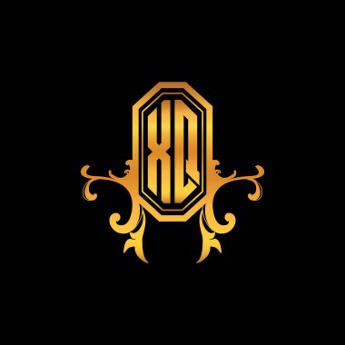 XQ Monogram logo harfi ve modern geometrik altın stil tasarımı. Logo süsü, klasik monogram altın, süslemeli logo harfi.