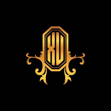 XU Monogram logo harfi modern geometrik altın stil tasarımı. Logo süsü, klasik monogram altın, süslemeli logo harfi.