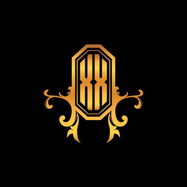 XX Monogram logo harfi ve modern geometrik altın stil tasarımı. Logo süsü, klasik monogram altın, süslemeli logo harfi.
