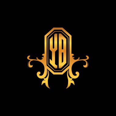 Modern geometrik altın stil tasarımlı YB Monogram logo harfi. Logo süsü, klasik monogram altın, süslemeli logo harfi.