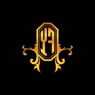 Modern geometrik altın stil tasarımlı YF Monogram logo harfi. Logo süsü, klasik monogram altın, süslemeli logo harfi.