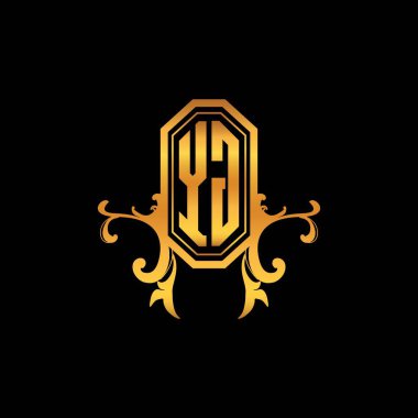 Modern geometrik altın stil tasarımlı YG Monogram logo harfi. Logo süsü, klasik monogram altın, süslemeli logo harfi.