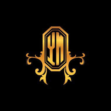 Modern geometrik altın stil tasarımlı YM Monogram logo harfi. Logo süsü, klasik monogram altın, süslemeli logo harfi.