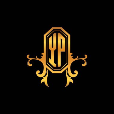 Modern geometrik altın stil tasarımlı YP Monogram logo harfi. Logo süsü, klasik monogram altın, süslemeli logo harfi.
