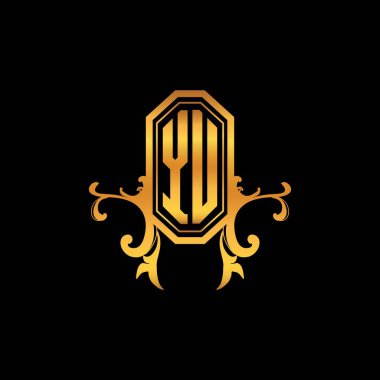 Modern geometrik altın stil tasarımlı YU Monogram logo harfi. Logo süsü, klasik monogram altın, süslemeli logo harfi.