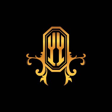 Modern geometrik altın stil tasarımlı YY Monogram logo harfi. Logo süsü, klasik monogram altın, süslemeli logo harfi.