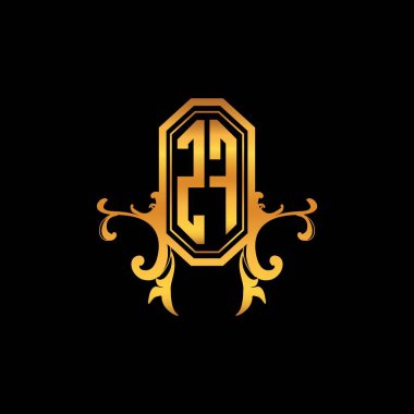 ZF Monogram logo harfi, modern geometrik altın stil tasarımı. Logo süsü, klasik monogram altın, süslemeli logo harfi.