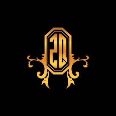 ZQ Monogram logo harfi modern geometrik altın stil tasarımı. Logo süsü, klasik monogram altın, süslemeli logo harfi.