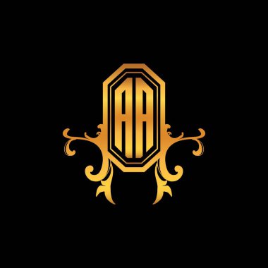 Modern geometrik altın stil tasarımlı AA Monogram logo harfi. Logo süsü, klasik monogram altın, süslemeli logo harfi.