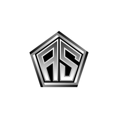 AS Monogram logo harfi modern geometrik gümüş stil tasarımı. Geometrik şekil yuvarlanmış, daire dikdörtgeni ve üçgen şekil logosu dizaynı