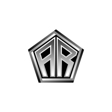 AR Monogram logo harfi ve modern geometrik gümüş stil tasarımı. Geometrik şekil yuvarlanmış, daire dikdörtgeni ve üçgen şekil logosu dizaynı