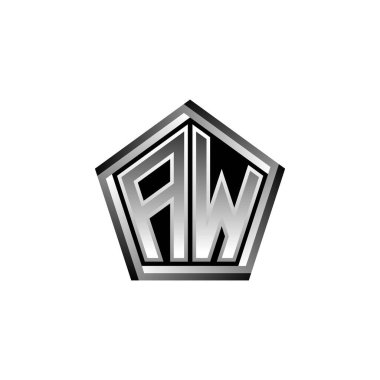Modern geometrik gümüş stil tasarımlı AW Monogram logo harfi. Geometrik şekil yuvarlanmış, daire dikdörtgeni ve üçgen şekil logosu dizaynı