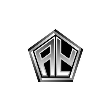 Modern geometrik gümüş şekilli AY Monogram logo harfi. Geometrik şekil yuvarlanmış, daire dikdörtgeni ve üçgen şekil logosu dizaynı