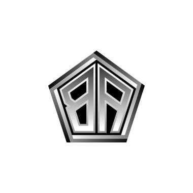 BA Monogram logo harfi ve modern geometrik gümüş stil tasarımı. Geometrik şekil yuvarlanmış, daire dikdörtgeni ve üçgen şekil logosu dizaynı