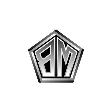 BM Monogram logo harfi modern geometrik gümüş stil tasarımı. Geometrik şekil yuvarlanmış, daire dikdörtgeni ve üçgen şekil logosu dizaynı