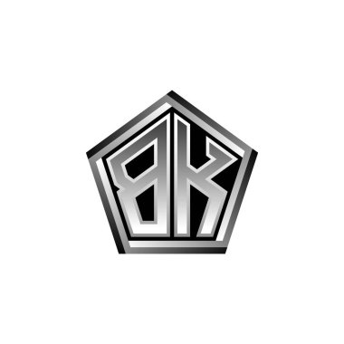 Modern geometrik gümüş şekilli BK Monogram logo harfi. Geometrik şekil yuvarlanmış, daire dikdörtgeni ve üçgen şekil logosu dizaynı