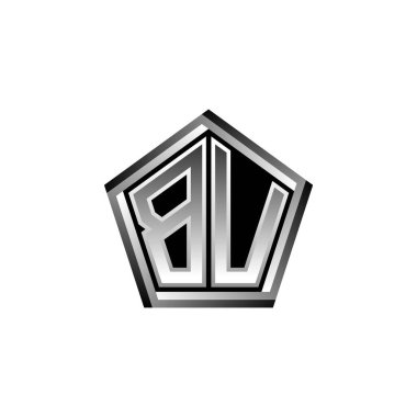 Modern geometrik gümüş şekilli BU Monogram logo harfi. Geometrik şekil yuvarlanmış, daire dikdörtgeni ve üçgen şekil logosu dizaynı