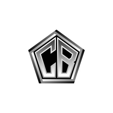 Modern geometrik gümüş şekilli CB Monogram logo harfi. Geometrik şekil yuvarlanmış, daire dikdörtgeni ve üçgen şekil logosu dizaynı