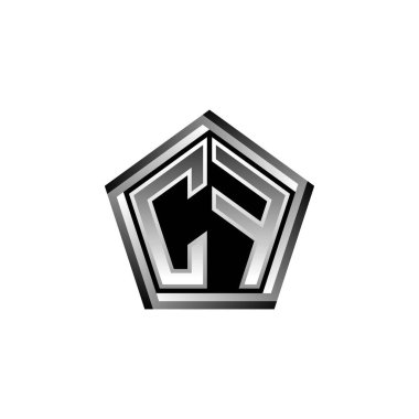 Modern geometrik gümüş stil tasarımlı CF Monogram logo harfi. Geometrik şekil yuvarlanmış, daire dikdörtgeni ve üçgen şekil logosu dizaynı