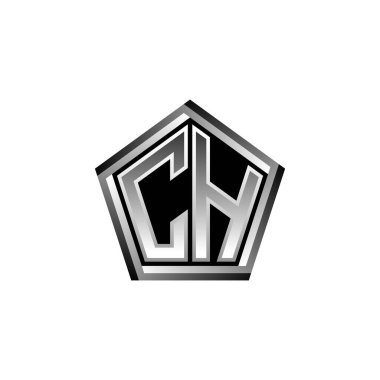 CH Monogram logo harfi modern geometrik gümüş stil tasarımı. Geometrik şekil yuvarlanmış, daire dikdörtgeni ve üçgen şekil logosu dizaynı