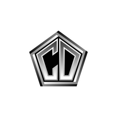Modern geometrik gümüş stil tasarımlı CO Monogram logo harfi. Geometrik şekil yuvarlanmış, daire dikdörtgeni ve üçgen şekil logosu dizaynı