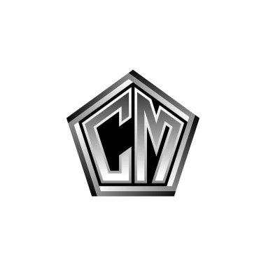 Modern geometrik gümüş stil tasarımlı CM Monogram logo harfi. Geometrik şekil yuvarlanmış, daire dikdörtgeni ve üçgen şekil logosu dizaynı