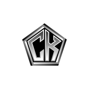 CK Monogram logo harfi ve modern geometrik gümüş stil tasarımı. Geometrik şekil yuvarlanmış, daire dikdörtgeni ve üçgen şekil logosu dizaynı