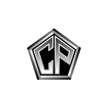 CP Monogram logo harfi modern geometrik gümüş stil tasarımı. Geometrik şekil yuvarlanmış, daire dikdörtgeni ve üçgen şekil logosu dizaynı