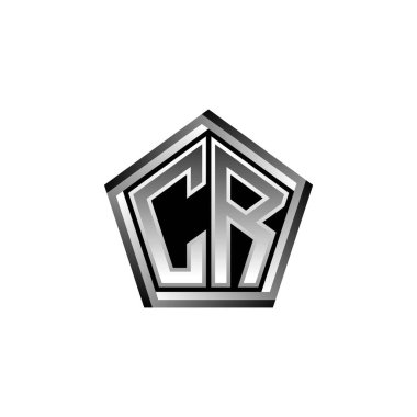 CR Monogram logo harfi ve modern geometrik gümüş stil tasarımı. Geometrik şekil yuvarlanmış, daire dikdörtgeni ve üçgen şekil logosu dizaynı