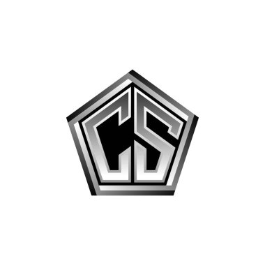 Modern geometrik gümüş stil tasarımlı CS Monogram logo harfi. Geometrik şekil yuvarlanmış, daire dikdörtgeni ve üçgen şekil logosu dizaynı